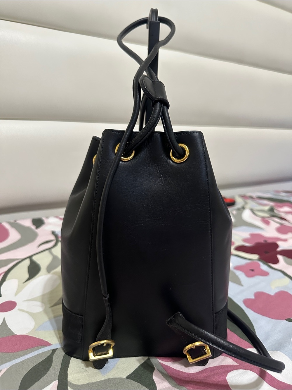 Salvatore Ferragamo Black Leather Drawstring Mini Bucket/Backpack - Picture 2 of 15